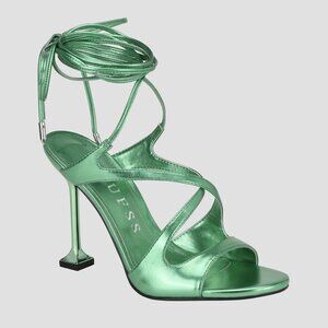 99$ Guess Niko High Heel Lace up Leg Wrap Dress Sandals Womens Size 6.5 US Green